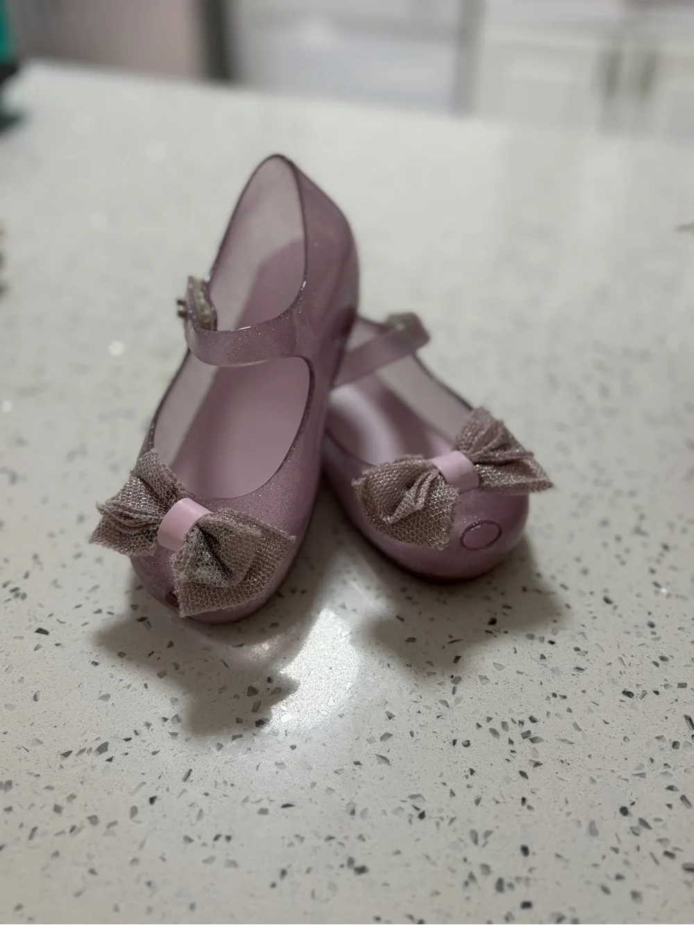 Mini Melissa Pink Glitter Mary Jane Shoes with Bow Detail